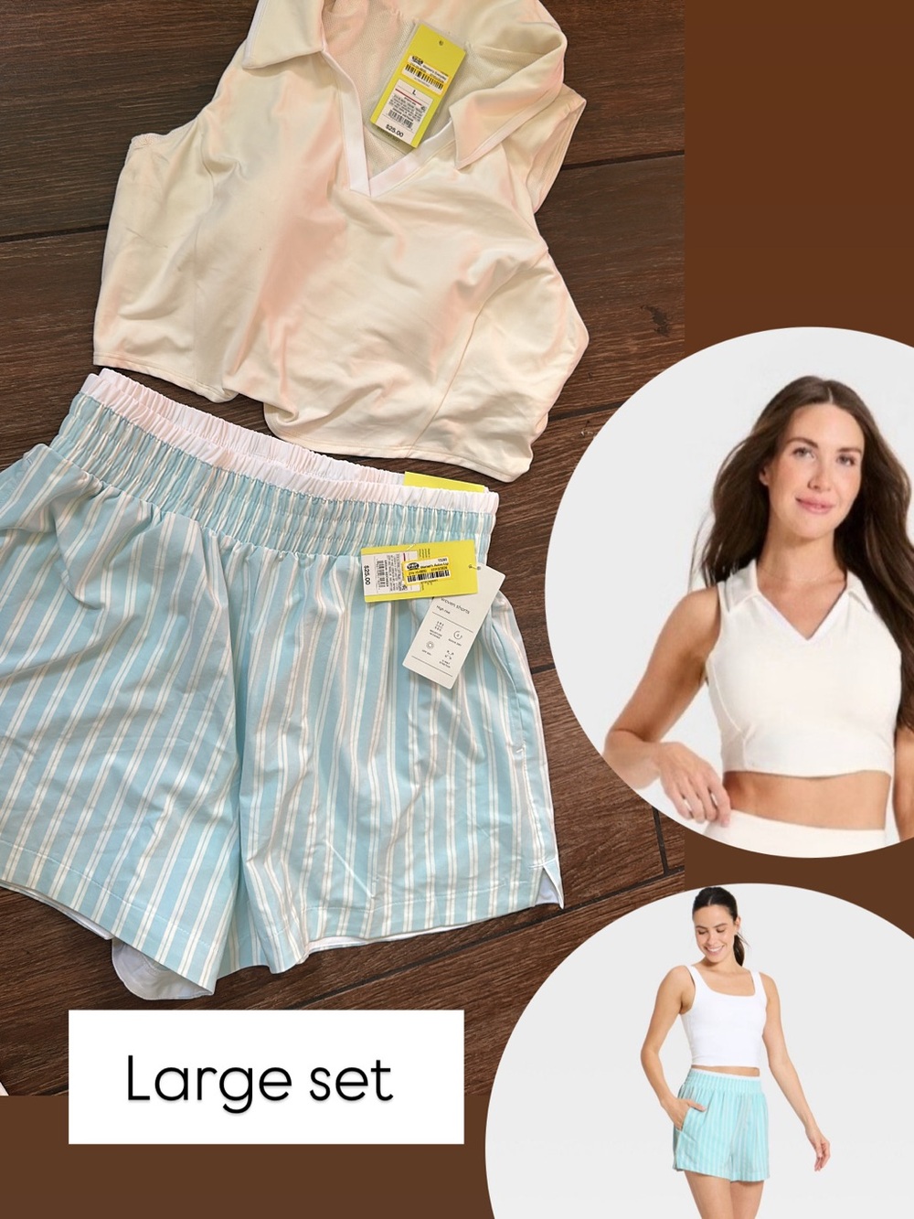 all in motion White Cropped Tank & Light Blue Striped Athletic Shorts